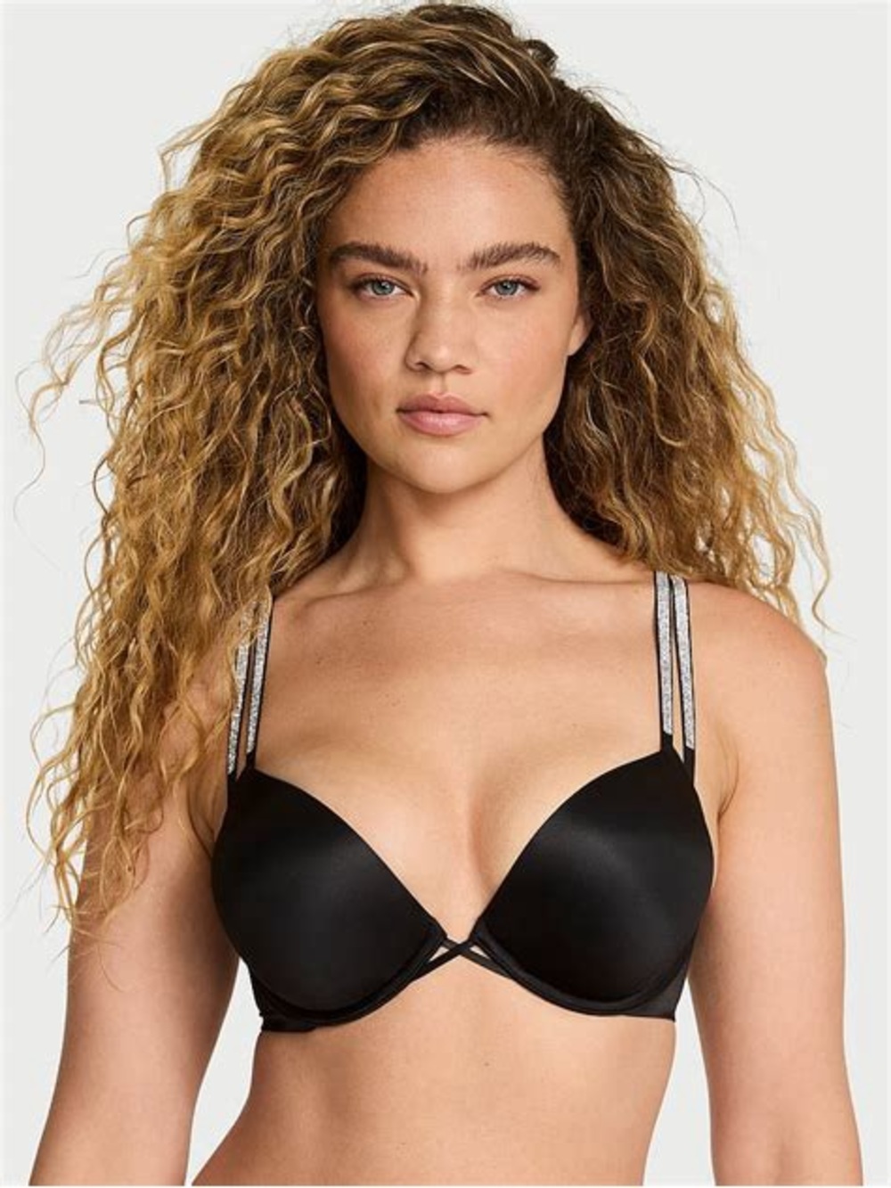 Victoria’s Secret Bombshell Black Padded Plunge Bra with Diamond Sparkle Straps
